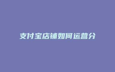 支付宝店铺如何运营分销