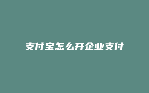 支付宝怎么开企业支付宝