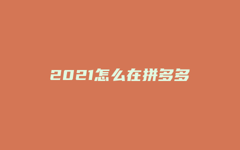 2021怎么在拼多多开店