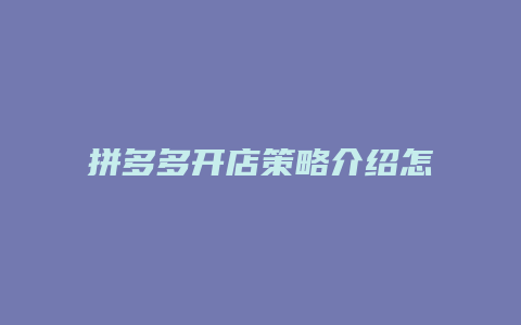 拼多多开店策略介绍怎么写