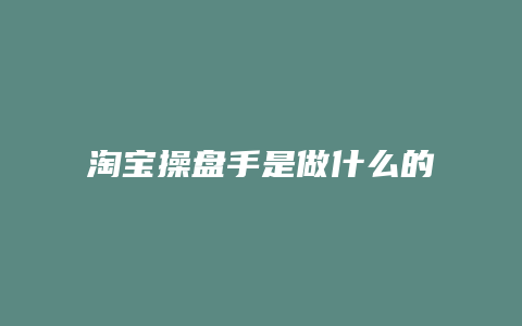 淘宝操盘手是做什么的