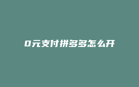 0元支付拼多多怎么开起