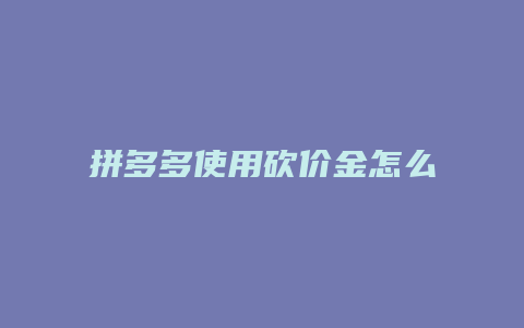 拼多多使用砍价金怎么用