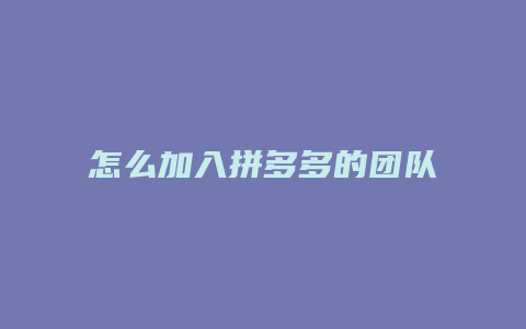 怎么加入拼多多的团队群