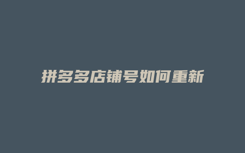 拼多多店铺号如何重新注册