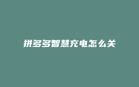 拼多多智慧充电怎么关不了