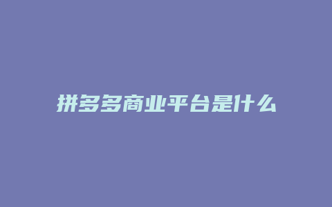 拼多多商业平台是什么公司