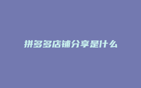 拼多多店铺分享是什么模式