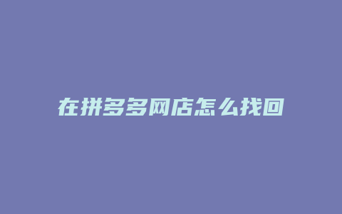 在拼多多网店怎么找回密码