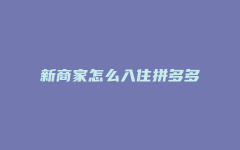 新商家怎么入住拼多多店铺