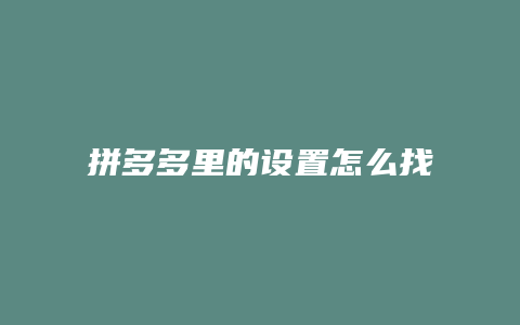 拼多多里的设置怎么找到