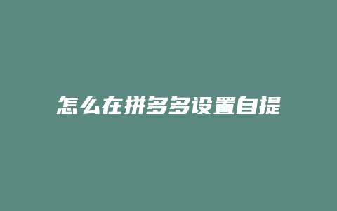 怎么在拼多多设置自提点