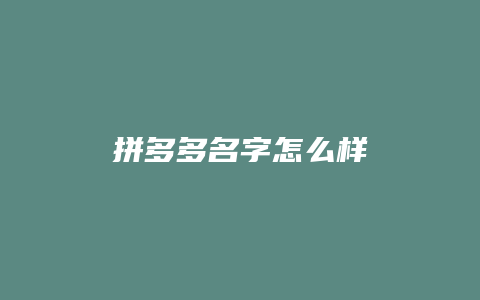 拼多多名字怎么样