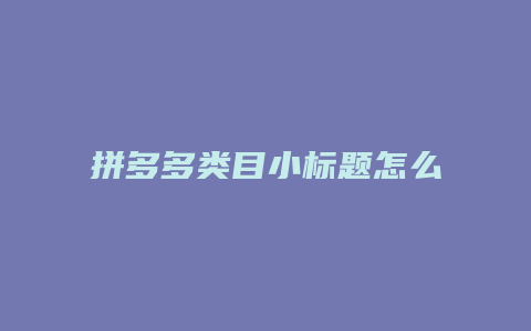 拼多多类目小标题怎么写