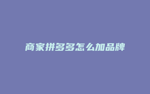 商家拼多多怎么加品牌标签