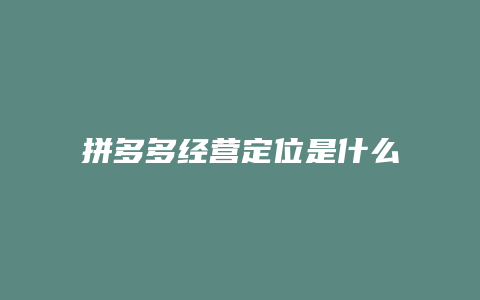 拼多多经营定位是什么软件