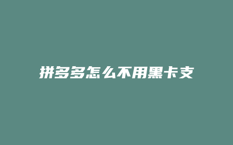 拼多多怎么不用黑卡支付